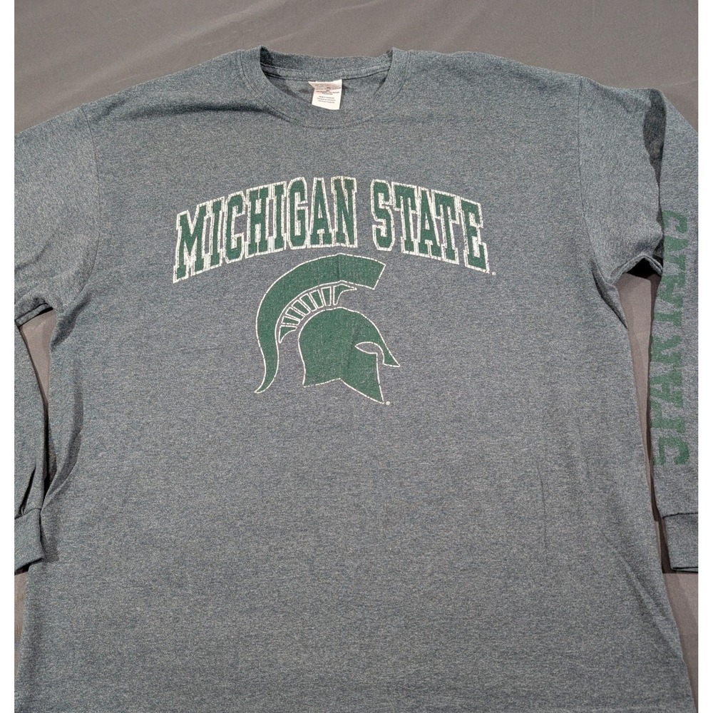 Gildan Michigan State Spartans Long Sleeve T-Shirt Gray Mens XL NCAA Fan Gear